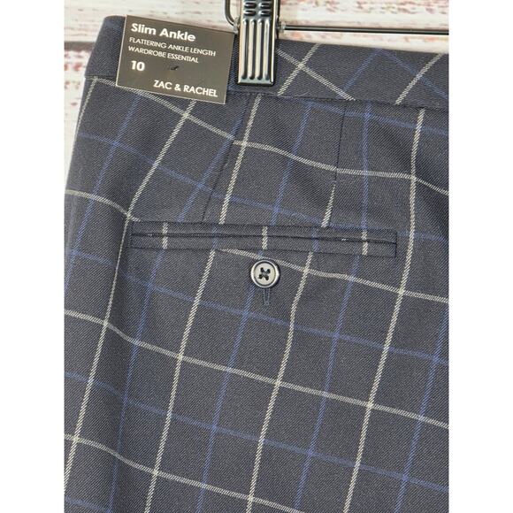 Zach & Rachel Women's Plaid Dress Pants size 10 Navy Gray Windowpane - Picture 3 of 6
